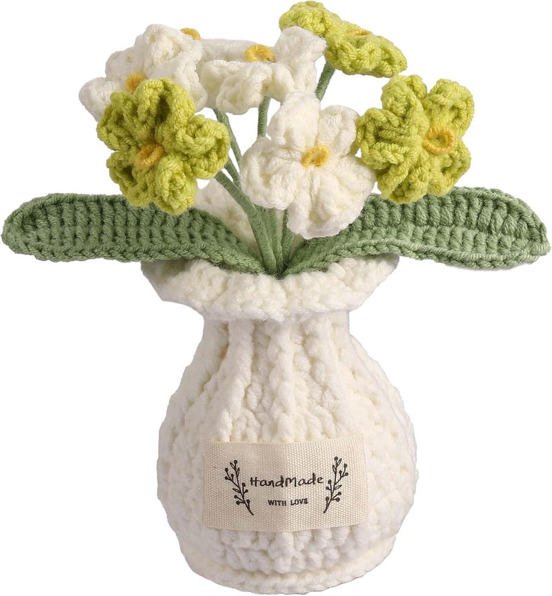 YOOJEE Crochet Flower Pot Christmas Forget-me-not Thank You Gifts for Wife Women Coworker Lover Friends Sister Handmade Knitted Green Crochet Potted Flower Birthday Cute Desk Decor for Women Office - Image 1